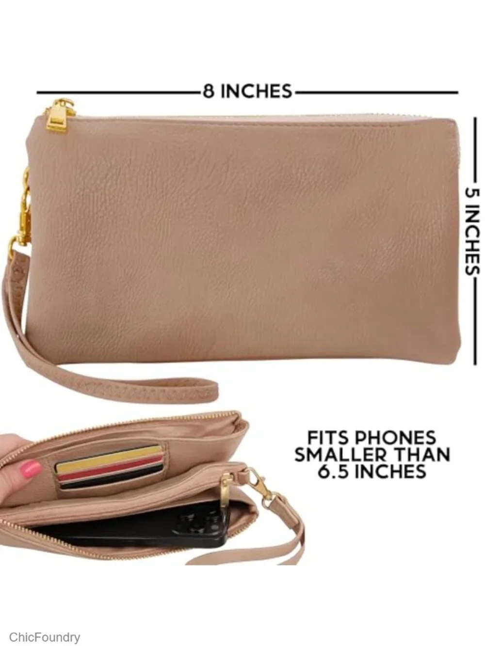 Vegan Leather Convertible Wristlet Purse with Detachable Straps